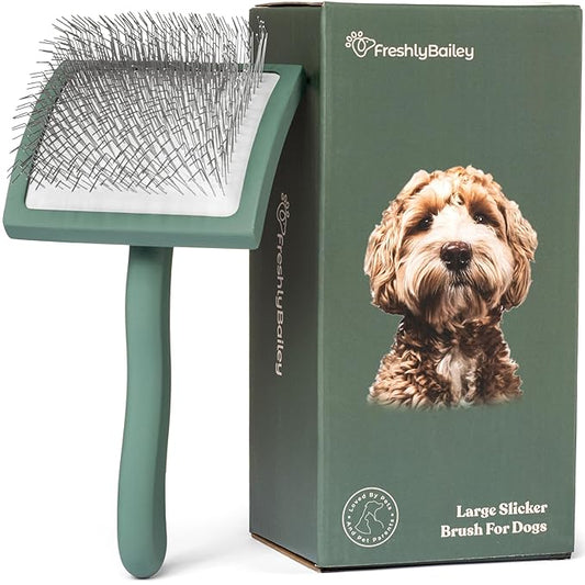 Freshly Bailey Doodle Brush for Goldendoodle, Poodle, and Labradoodle Coats - Best Slicker for Dogs With Wavy & Curly Hair - Detangle & Fluff Like a Pro - Grooming Must Haves (Large)