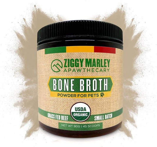 Ziggy Marley's USDA Organic Beef Bone Broth Powder for Dogs & Cats - Support Joints, Coat, and Skin - Human Grade Grass Fed Beef, 90 Grams