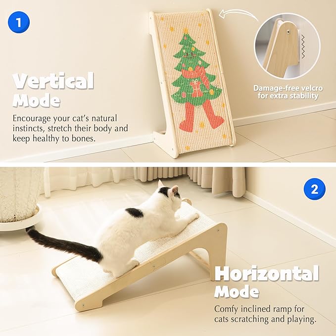 PETKARAY L Shape Cat Scratcher, Sisal Kitty Scratching Ramp, Vertical Scratch Pad for Indoor Cats, 25.2" Furniture Protector with Catnip for Christmas