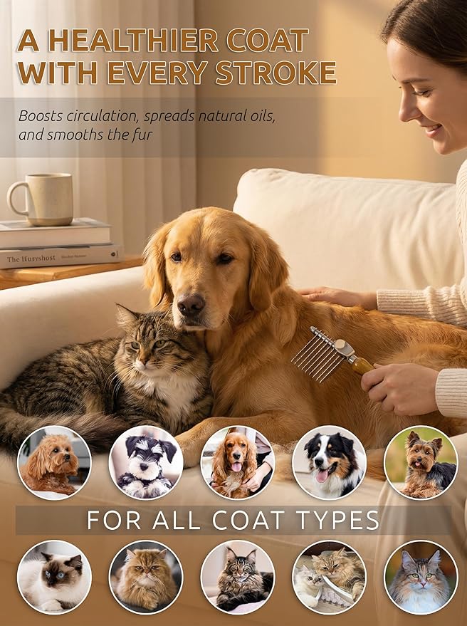 TAKAVU Dematting Fur Rake Comb Brush for Dogs & Cats - Undercoat Comb with Safety Blades for Removing Knots, Mats & Tangles - Grooming Tool for Poodles, Doodles, Long Haired Pets