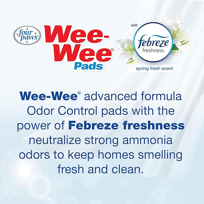 Four Paws Wee-Wee Odor Control with Febreze Freshness Pee Pads for Dogs & Puppies, Leak-Proof Dog Housebreaking Potty Training Floor Protection, Spring Fresh Scent, 22" x 23", 10 Count