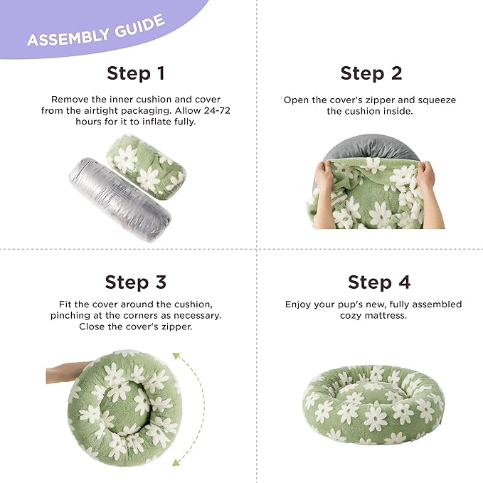 LE SURE Donut Cat Beds for Indoor Cats - Round Small Dog Bed Calming Gift for Pets, Cute Modern Beds with Jacquard Shaggy Plush & Anti Slip Bottom, 20 Inch, Green