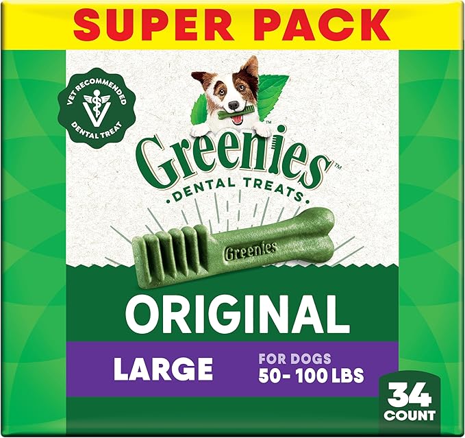 Greenies Veterinarian-Recommended Adult Natural Dental Dog Treats Large Size, Original Flavor, 54 oz. Pack, 34 Count