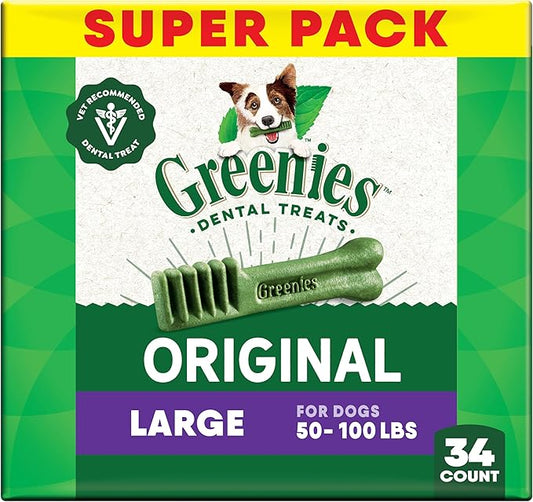 Greenies Veterinarian-Recommended Adult Natural Dental Dog Treats Large Size, Original Flavor, 54 oz. Pack, 34 Count