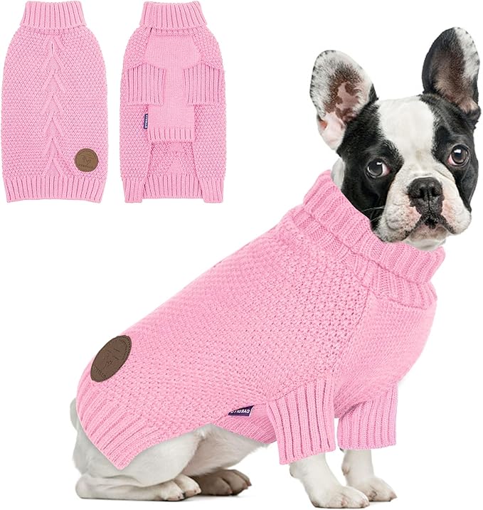 cyeollo Turtleneck Dog Sweater Soft Knitwear Pullover Sweaters with Long Sleeves Pet Clothes for Cold Weather Pet Small Dog Sweaters,Pink, XL