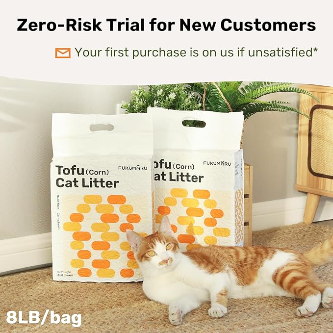 FUKUMARU Tofu Cat Litter, 16lb Fast Clumping & Superior Odor Control, Natural Corn Scent, Dust-Free, Flushable, Low Tracking, Ultra Absorbent, Lightweight, 8lb x 2 Bags