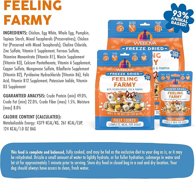 Weruva Dog Freeze Dried, Feeling Farmy with Chicken Breast, Egg & Pumpkin, 1oz Bag (Pack of 3)