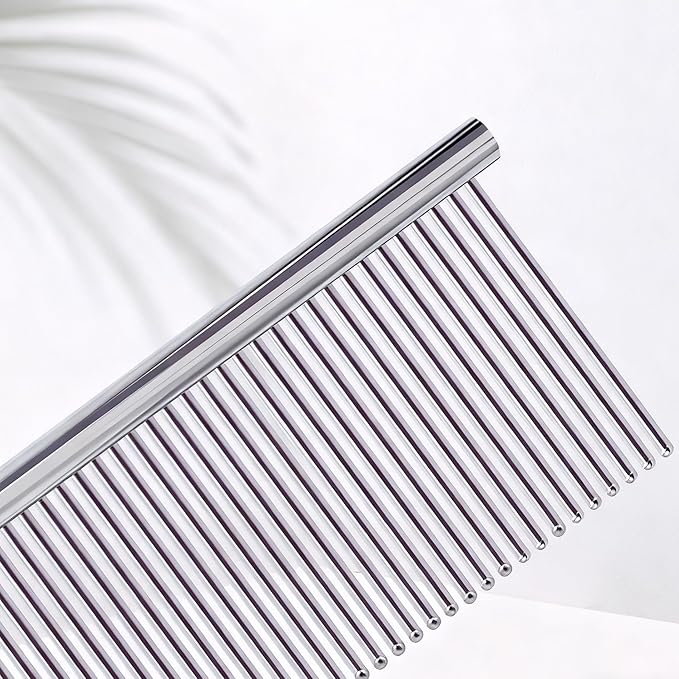 Dog Combs with Rounded Ends Stainless Steel Teeth, Cat Comb Effective at Removing Tangles and Knots, Professional Grooming Tool for Long and Short Haired Dog, Cat and other pets