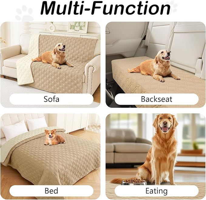 hyha Waterproof Dog Bed Blanket, Soft Pet Blankets, Waterproof Couch Cover for Dogs, Reversible Sofa Covers Washable for Furniture (40x50 Inch, Camel/Beige)