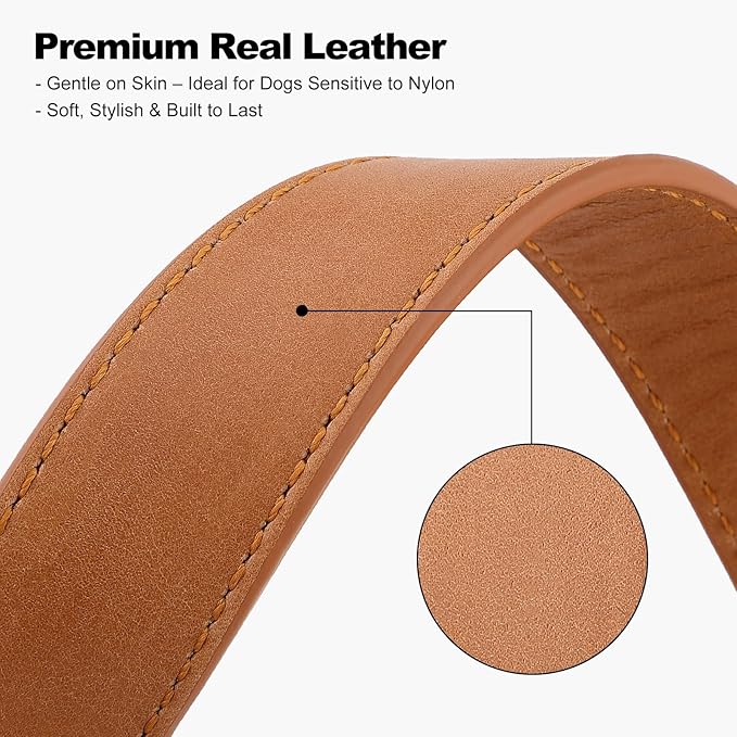Plutus Pet Genuine Leather Dog Collar – Adjustable Pet Collar with Quick Release Metal Buckle, Soft Real Leather for Small Medium Large Dogs, Heavy Duty & Skin-Friendly (Light Brown, XS)