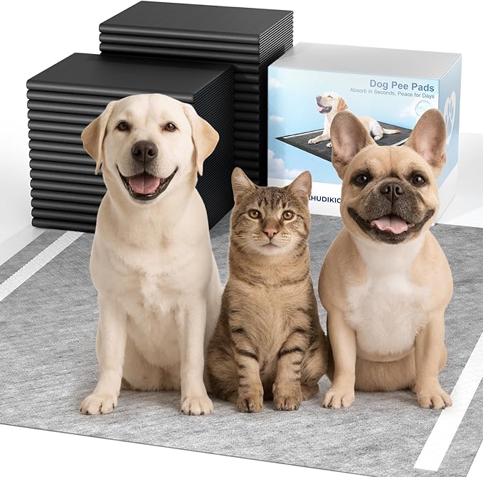 40PCS Charcoal Pee Pads for Dogs 32"x36", Extra Large Odor-Control Carbon Puppy Pads, Ultra-Absorbent & Quick Dry, Thicken Potty Training Pads for Doggie Cats Rabbits, Black Pet Piddle Pad