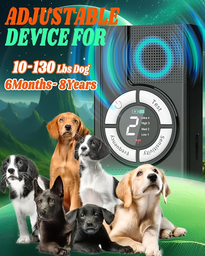 1500mAh Rechargeable Dog Bark Deterrent Devices Indoor & Outdoor, Anti Barking Device for Dogs up to 50ft Range, 9 Modes Ultrasonic Dog Bark Deterrent for Humane Dog Barking Control
