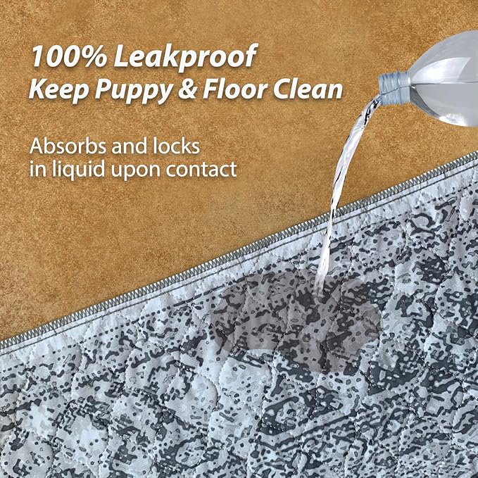 nunubaby Washable Pee Pads for Dogs, Stylish, Non-Slip and Leak-Proof Pee Pads. Reusable Potty Pads for Dogs for Crates and Floors.(Grey/Geo, 48" x48")