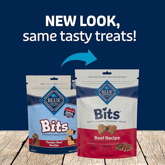 Blue Buffalo Bits Soft Dog Treats for Training, Made with Natural Ingredients & Enhanced with DHA, Beef Recipe, 19-oz Bag