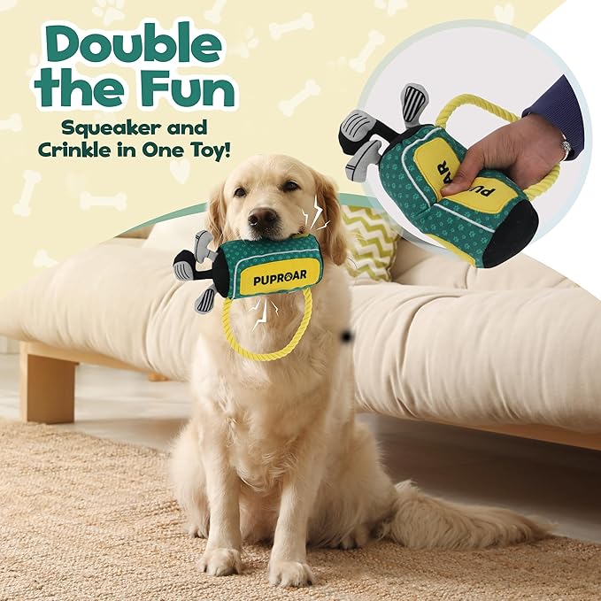 Golf Dog Toy – Funny Dog Christmas & Birthday Gift with Squeaker Rope & Crinkle, Fun & Interactive Puppy Present & Stocking Stuffer