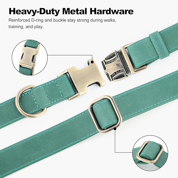 Plutus Pet Genuine Leather Dog Collar – Adjustable Pet Collar with Quick Release Metal Buckle, Soft Real Leather for Small Medium Large Dogs, Heavy Duty & Skin-Friendly (Green, M)