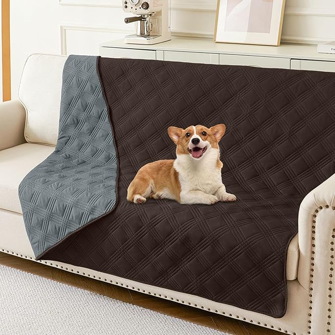 hyha Waterproof Dog Blanket, Reversible Pet Bed Blanket, Soft Sofa Couch Cover for Dogs Washable, Waterproof Pet Couch Covers for Sofa Puppy Cats Furniture Protector(52"x82", Chocolate/Dark Grey)