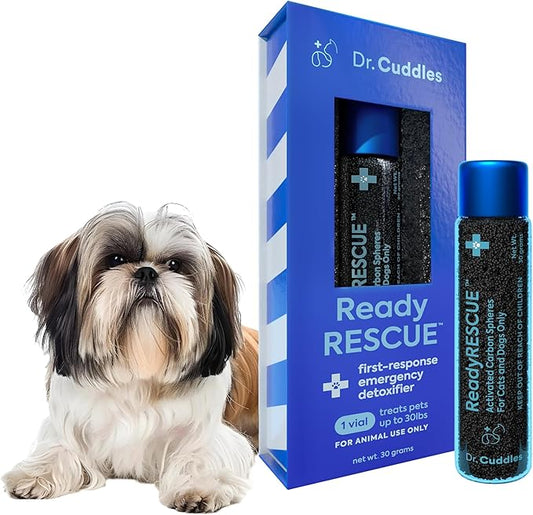 Dr. Cuddles ReadyRESCUE – Next-Generation Activated Charcoal for Dogs & Cats, 30g - Veterinary-Grade Toxin Detox - Emergency Pet First Aid - Fast Acting, Safe & Travel-Ready