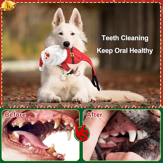 3-Pack Christmas Dog Toys, Tough Dog Squeaky Toys Plush Dog Chew Toys Bundle, Interactive Xmas Dog Toys for Puppy Small Medium Large Dogs