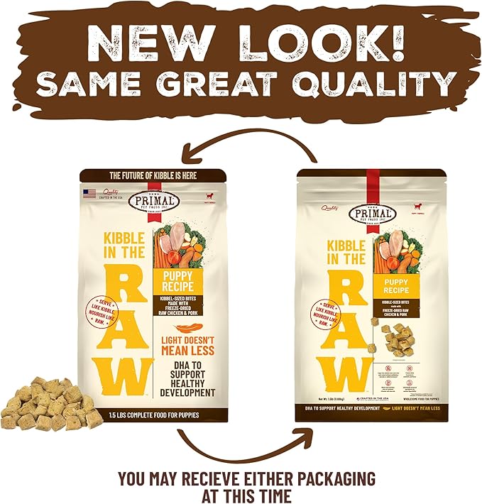 Primal Kibble in The Raw, Freeze Dried Dog Food, Puppy Recipe, Scoop & Serve, Made with Raw Protein, Whole Ingredient Nutrition, Crafted in The USA, Dry Dog Food 1.5 lb Bag