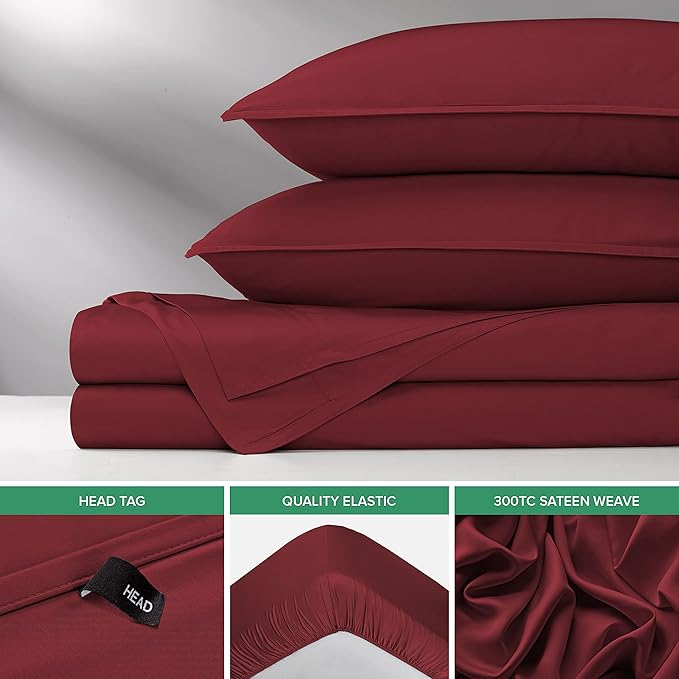 Pure Bamboo Split King Sheets, Genuine 100% Organic Viscose Derived from Bamboo Bed Sheet Set, Soft & Cooling, Double Stitching, 2 Fitted Sheets (Split King, Merlot)
