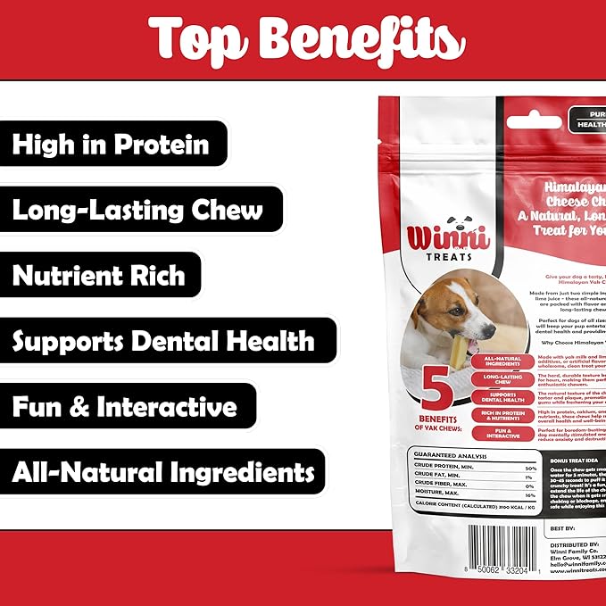 Winni Treats Yak Cheese for Dogs - Limited Ingredient, Preservative-Free, Premium Himalayan Yak Chews with Milk & Lime, Raw, Digestible Healthy Dog Chews, Long Lasting Cheese Dog Treats (2 Pieces)