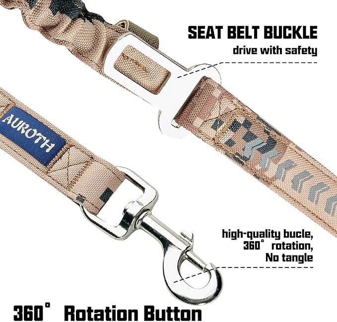 AUROTH Heavy Duty Dog Leash - Bungee, No Pull for Shock Absorption, Desert Camo for Medium Large Breeds, 6FT, 2 Padded Handles
