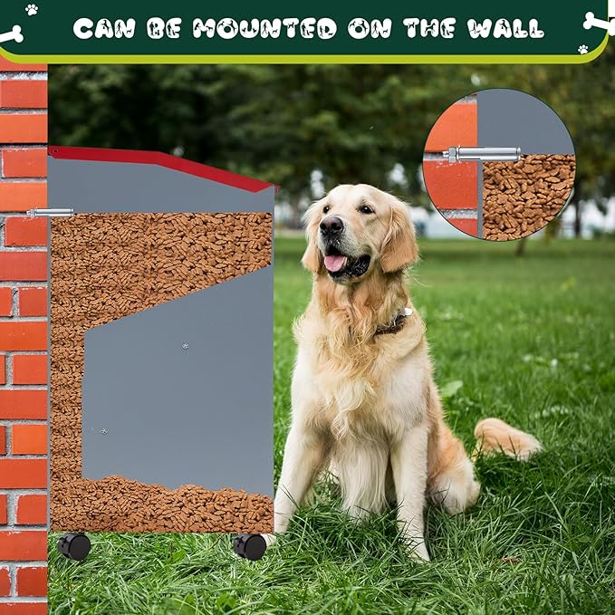 2 Pcs 25 Lbs Large Galvanized Automatic Dog Feeder Dog Food Dispenser Handle Wheel Acrylic Panel Galvanized Gravity Feeder Thickened Rust Proof Outdoor Hanging for Doggie Food Container