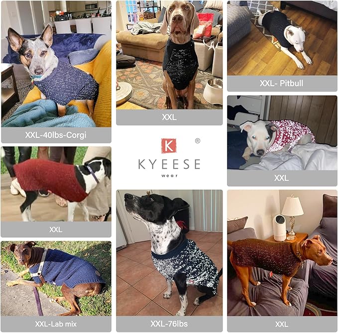 KYEESE Dog Sweater for Large Dogs with Leash Hole Warm Pullover with Reflective Yarn Male Thick Stretchy Knitwear Winter Soft Pet Coat boy for Cold Weather Comfy Dog Sweaters,Grey,XXX-Large