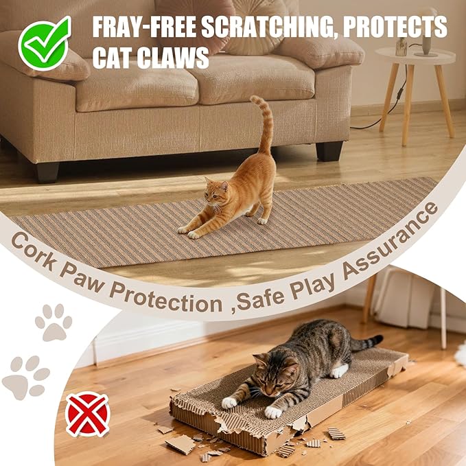 Cat Scratcher Mat-Cork Cat Scratch Pad Rug-cat Couch Protector-Wall Scratchers for Indoor Kitten Scratching&Stretching-Scratch Furniture Protector for Post&Sofas&Couch&Carpets&Floor-Kitty Gifts