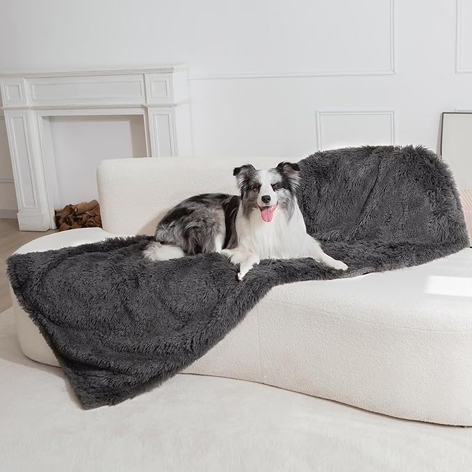 gogobunny Waterproof Dog Blanket for Large Dogs, Cats, Puppy, Reversible Faux Fur Pet Throw Blanket, Washable, Calming Furniture Protection for Sofa Bed (50x60 Inch (Pack of 1), Grey)