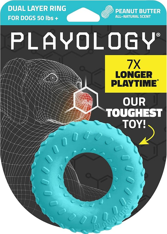 Playology Dog Toys | Dual Layer Ring Durable Chew Toy for Aggressive Chewers | Jumbo Peanut Butter Scented Toy - Easy to Clean and Made from Non Toxic Materials
