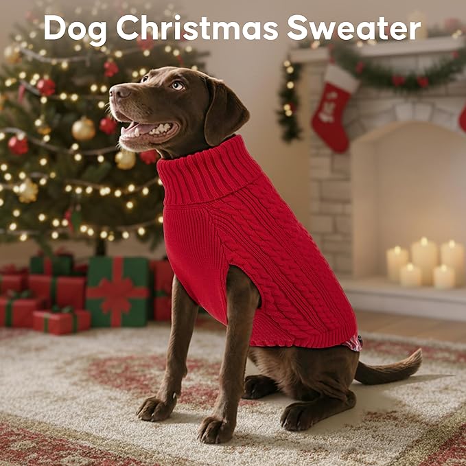 KYEESE Dog Sweater Warm Dog Christmas Sweater Turtleneck Large Pet Sweater with Gingham Patchwork Comfy Pet Coat for Fall Winter Cold Weather Soft Pullover Dogs Sweaters for Large Dogs