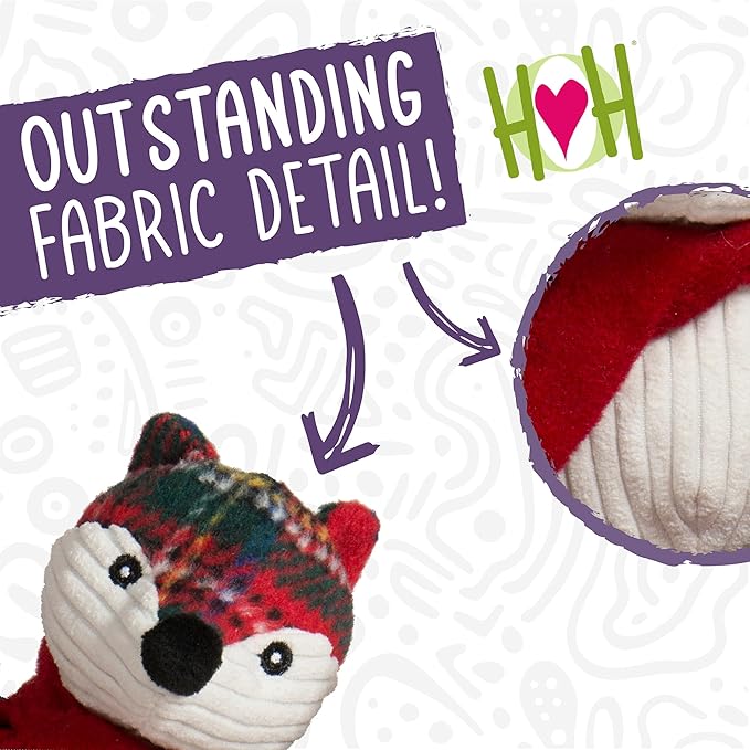 HuggleHounds Knottie Plush Dog Toy - Dog Stuffed Animal Toy for Small, Medium & Large Sized Dogs, Durable Plush to Keep Them Busy - Tartan Tidings Fox, Small