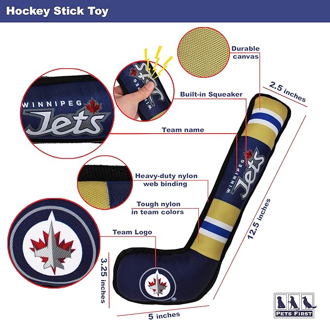 Pets First NHL Winnipeg Jets Stick Toy for Dogs & Cats. Play Hockey with Your Pet with This Licensed Dog Tough Toy Reward!