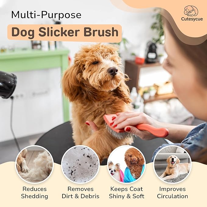 Dog Slicker Brush for Large Dogs – Gentle Long Bent Pins for Goldendoodles, Labradoodles & Poodles – Removes Tangles, Knots & Mats – Eco-Friendly Handmade Wood Brush, Groomer-Recommended Comfort Grip