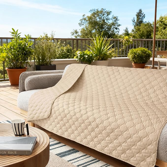 gogobunny 3X Stronger Waterproof Pet Blanket, Scratch Proof Furniture Protector for Dogs Cats, Reversible Cover 82x120 Inch, Dark Beige