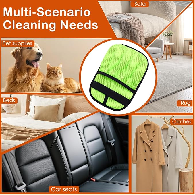 2Pcs Pet Hair Removal Gloves for Cats & Dogs: Upgraded Five-Finger Electrostatic Magic Brush | Reusable Pet Fur Remover Glove for Laundry, Couch, Carpet, Car Seats, Furniture & Clothing (Neon Green)