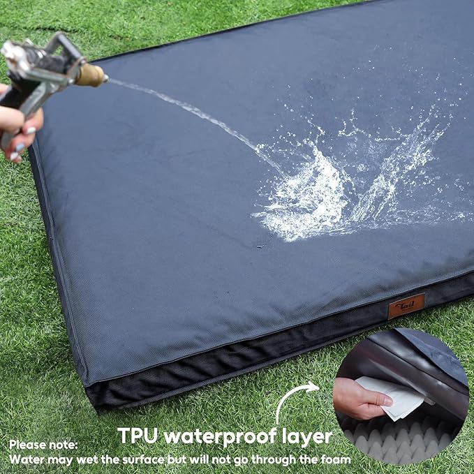 Large Outdoor All Weather Dog Bed, Waterproof Dog Bed for Large Dogs, Orthopedic Egg Crate Foam Pet Bed with Washable Removable Oxford Cooling Cover, 36x27 Inch, Navy