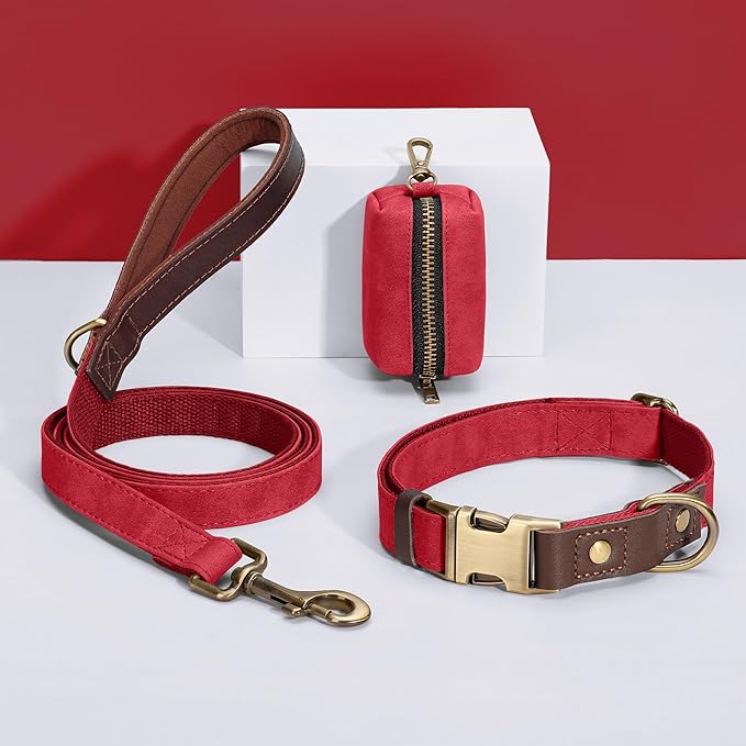 Didog PU Leather Dog Leash for Small Dogs 4.5ft, Soft Padded Handle Dog Leashes for Medium Size, Walking and Training Leashes Faux Leather for Large Pet,Red