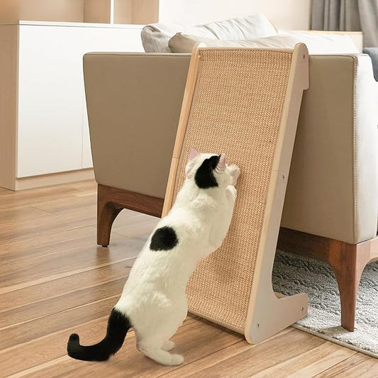PETKARAY Sisal Cat Scratcher Ramp, L Shaped Scratching Post and Scratch Pad for Indoor Cats, Wall Furniture Protector(Large)