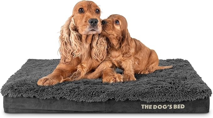 The Dog’s Bed Orthopedic Memory Foam Dog Bed, Large Grey Faux Fur, Pain Relief for Arthritis, Hip & Elbow Dysplasia, Post Surgery, Lameness, Supportive, Calming, Waterproof Cover, Veterinary Approved