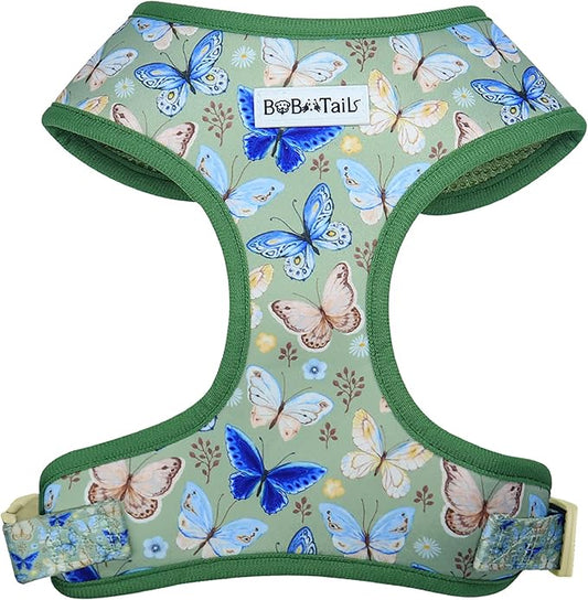 Butterfly Printed Dog Harness with D-Ring Leash Clip Set,Adjustable Soft Padded and Cotton Fabric Pet Vest for Medium and Small Dogs (Green, Small)