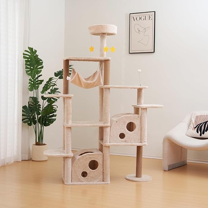 Cat Tree 67in Cat Tower Scratching Post for Cats Tree Tower Furniture for Cats with Various Houses Various Levels with Cheese Design (Beige)