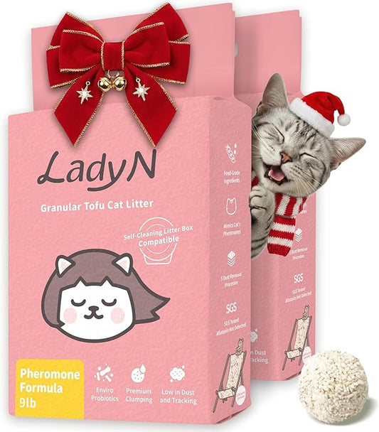 Lady N Cat Attract Tofu Litter – Natural Attractant Formula for Litter Box Training, Calming Pheromone for Multi-Cat Homes, Granular Mini-Pellet Shape for Self-Cleaning Box, 18lb