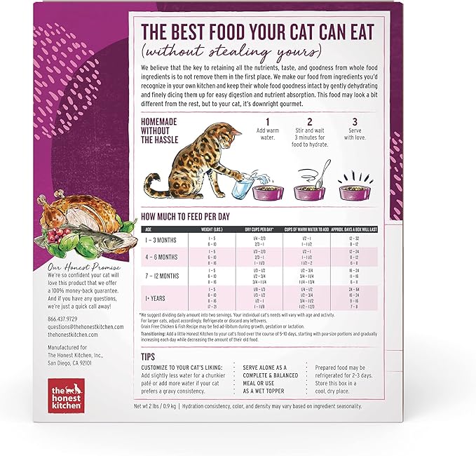 The Honest Kitchen Human Grade Dehydrated Grain Free Chicken & Fish Cat Food, 2 lb Box