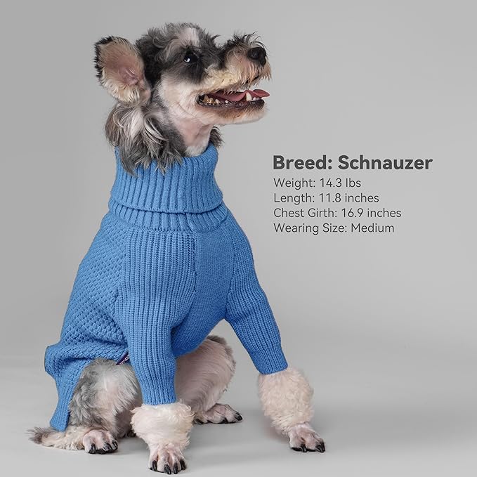 cyeollo Dog Sweaters for Small Dogs Boy, Pullover Turtleneck for Dogs Male, Knitted Doggy Fall Winter Warm Cold Weather Dog Clothes Apparel with Sleeves, Blue L