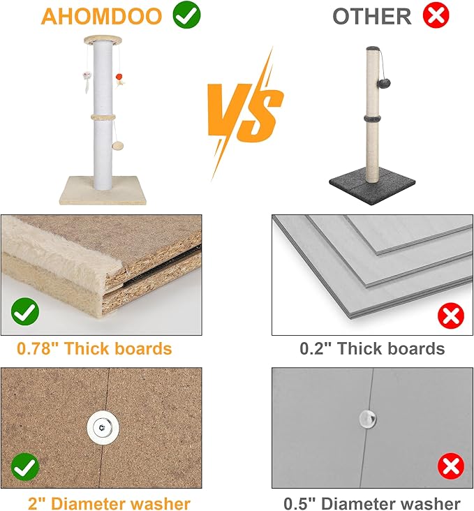 36.5 Inch Cat Scratching Post Heavy Duty Cat Scratch Post Handmade Cotton Rope with Hanging Toys for Ultimate Cat Fun(Beige)