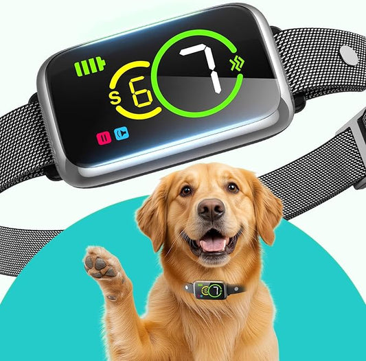 1S Stop Barking Smart Dog Bark Collar, Humane Anti Barking Device with Beep & Vibration, 7 Adjustable Sensitivity, Ultra-Light Bark Collar for Small Medium Large Dogs IP67 Waterproof Indoor Outdoor