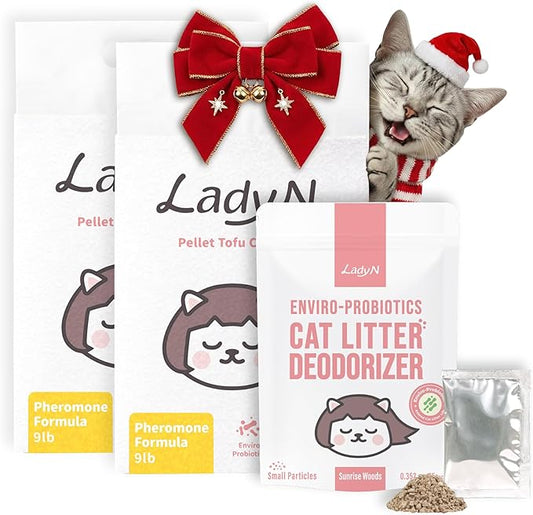 Welcome Home Cat Kit – Attractant Pellet Tofu Cat Litter 18lb & Deodorizer Set – Strong Clumping, Odor Control, Low Dust, Low-Tracking, Easy Cleanup, Long-Lasting Freshness